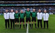 12 February 2022; Referee Seán Hurson with his officials before the AIB GAA Football All-Ireland Senior Club Championship Final match between Kilcoo, Down, and Kilmacud Crokes, Dublin, at Croke Park in Dublin. Photo by Piaras Ó Mídheach/Sportsfile