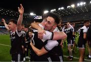 12 February 2022; Kilcoo players Ryan Johnston, right, and Ryan McEvoy celebrate after their side's victory in the AIB GAA Football All-Ireland Senior Club Championship Final match between Kilcoo, Down, and Kilmacud Crokes, Dublin, at Croke Park in Dublin. Photo by Piaras Ó Mídheach/Sportsfile