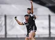 12 February 2022; Kilcoo players Anthony Morgan, right, and Dylan Ward celebrate at the final whistle of their victory in the AIB GAA Football All-Ireland Senior Club Championship Final match between Kilcoo, Down, and Kilmacud Crokes, Dublin, at Croke Park in Dublin. Photo by Piaras Ó Mídheach/Sportsfile