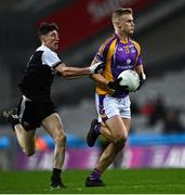 12 February 2022; Callum Pearson of Kilmacud Crokes in action against Eugene Branagan of Kilcoo during the AIB GAA Football All-Ireland Senior Club Championship Final match between Kilcoo, Down, and Kilmacud Crokes, Dublin, at Croke Park in Dublin. Photo by Piaras Ó Mídheach/Sportsfile