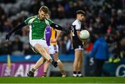 12 February 2022; Kilmacud Crokes goalkeeper Conor Ferris takes a free during the AIB GAA Football All-Ireland Senior Club Championship Final match between Kilcoo, Down, and Kilmacud Crokes, Dublin, at Croke Park in Dublin. Photo by Piaras Ó Mídheach/Sportsfile