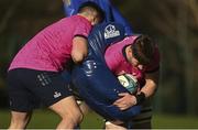 14 February 2022; Joe McCarthy, right, and Thomas Clarkson during a Leinster Rugby squad training session at UCD in Dublin. Photo by Harry Murphy/Sportsfile
