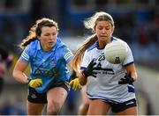 13 February 2022; Lauren McGregor of Waterford in action against Leah Caffrey of Dublin during the LIDL Ladies National Football League Division 1B Round 1 match between Waterford and Dublin at Fraher Field in Dungarvan, Waterford. Photo by Ray McManus/Sportsfile