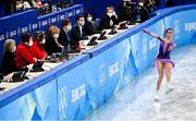 15 February 2022; Judges watch on as Kamila Valieva of ROC skates during the Women Single Skating Short Program event on day 11 of the Beijing 2022 Winter Olympic Games at Capital Indoor Stadium in Beijing, China. Photo by Ramsey Cardy/Sportsfile