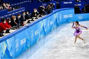 15 February 2022; Judges watch on as Kamila Valieva of ROC skates during the Women Single Skating Short Program event on day 11 of the Beijing 2022 Winter Olympic Games at Capital Indoor Stadium in Beijing, China. Photo by Ramsey Cardy/Sportsfile