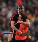 12 February 2022; Ballygunner's Cormac Power and Patrick O'Sullivan celebrate after winning the AIB GAA Hurling All-Ireland Senior Club Championship Final match between Ballygunner, Waterford, and Shamrocks, Kilkenny, at Croke Park in Dublin. Photo by Stephen McCarthy/Sportsfile