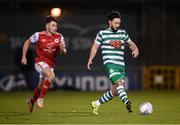 11 February 2022; Richie Towell of Shamrock Rovers in action against Adam O'Reilly of St Patrick's Athletic during the FAI President's Cup match between Shamrock Rovers and St Patrick's Athletic at Tallaght Stadium in Dublin. Photo by Stephen McCarthy/Sportsfile