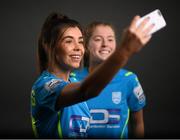 13 February 2022; Sophie Watters, left, and Orlagh Fitzpatrick during a DLR Waves squad portraits session at the UCD Bowl in Belfield, Dublin. Photo by Stephen McCarthy/Sportsfile