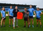 15 February 2022; John Gillick, Head of Consumer Marketing and Sponsorship at AIG, centre, alongside Ballinteer hurler Abood Al Jumali and Dublin players, from left, Aisling Maher, Eoghan O'Donnell, Dean Rock and Niamh Collins. Dublin GAA and AIG Insurance were in Parnell park to hold the official 2022 season launch and the rollout of the 2022 Equal campaign. Visit www.aig.ie/dublingaa for more information. Photo by David Fitzgerald/Sportsfile