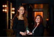 16 February 2022; Kilkerrin-Clonberne’s Olivia Divilly is presented with The Croke Park/LGFA Player of the Month award for January by Edele O’Reilly, Director of Sales & Marketing, The Croke Park, at The Croke Park in Jones Road, Dublin. Galway county star Olivia scored 0-5 as Kilkerrin-Clonberne defeated Mourneabbey from Cork on January 29 to claim a very first currentaccount.ie All-Ireland Ladies Senior Club Football Championship title. Photo by Piaras Ó Mídheach/Sportsfile