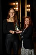 16 February 2022; Kilkerrin-Clonberne’s Olivia Divilly is presented with The Croke Park/LGFA Player of the Month award for January by Edele O’Reilly, Director of Sales & Marketing, The Croke Park, at The Croke Park in Jones Road, Dublin. Galway county star Olivia scored 0-5 as Kilkerrin-Clonberne defeated Mourneabbey from Cork on January 29 to claim a very first currentaccount.ie All-Ireland Ladies Senior Club Football Championship title. Photo by Piaras Ó Mídheach/Sportsfile