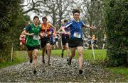 16 February 2022; Jack Daly of Colaiste na Hinse, right, competing in the intermediate boys' 4500m during the Irish Life Health Leinster Schools Cross Country Championships at Santry Demesne in Dublin. Photo by Sam Barnes/Sportsfile