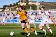16 February 2022; Heather Payne of Republic of Ireland in action against Weronika Zawistowska of Poland during the Pinatar Cup match between Republic of Ireland and Poland at La Manga in Murcia, Spain. Photo by Silvestre Szpylma/Sportsfile