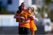 16 February 2022; Lucy Quinn of Republic of Ireland celebrates with teammates Megan Connolly, centre, and Denise O'Sullivan after scoring her side's first goal during the Pinatar Cup match between Republic of Ireland and Poland at La Manga in Murcia, Spain. Photo by Silvestre Szpylma/Sportsfile