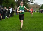 16 February 2022; Jamie Wallace of Coláiste Mhuire, Mullingar, on his way to winning the junior boys' 3000m during the Irish Life Health Leinster Schools Cross Country Championships at Santry Demesne in Dublin. Photo by Sam Barnes/Sportsfile