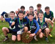 16 February 2022; The Naas CBS team celebrate with the shield after winning the team event in the minor boys' 2000m during the Irish Life Health Leinster Schools Cross Country Championships at Santry Demesne in Dublin. Photo by Sam Barnes/Sportsfile