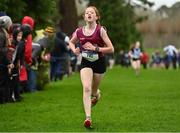 16 February 2022; Eabhadh Multaney-Kelly of Sacred Heart Tullamore on her way to finishing second in the minor girls' 1500m during the Irish Life Health Leinster Schools Cross Country Championships at Santry Demesne in Dublin. Photo by Sam Barnes/Sportsfile