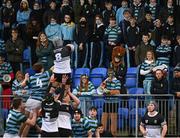 16 February 2022; Supporters watch on from the stands during the Bank of Ireland Leinster Rugby Schools Senior Cup 1st Round match between St Gerard's School, Dublin and Newbridge College, Kildare at Energia Park in Dublin. Photo by Harry Murphy/Sportsfile