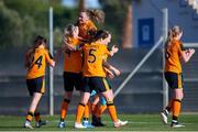 16 February 2022; Louise Quinn of Republic of Ireland, 4, is congratulated by team-mates, including Katie McCabe, 11, after scoring her side's second goal during the Pinatar Cup match between Republic of Ireland and Poland at La Manga in Murcia, Spain. Photo by Silvestre Szpylma/Sportsfile