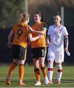 16 February 2022; Republic of Ireland captain Niamh Fahey and Amber Barrett, left, after the Pinatar Cup match between Republic of Ireland and Poland at La Manga in Murcia, Spain. Photo by Silvestre Szpylma/Sportsfile