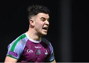 16 February 2022; Tomo Culhane of NUI Galway celebrates after his side's victory in the Electric Ireland HE GAA Sigerson Cup Final match between NUI Galway and University of Limerick at IT Carlow in Carlow. Photo by Piaras Ó Mídheach/Sportsfile