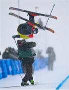 17 February 2022: Jon Sallinen of Finland collides with a camera operator during the Mens Freeski Halfpipe Qualification event on day 13 of the Beijing 2022 Winter Olympic Games at Genting Snow Park in Zhangjiakou, China. Photo by Ramsey Cardy/Sportsfile