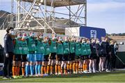 16 February 2022; Republic of Ireland substitutes, management and backroom staff stand for the national anthems before the Pinatar Cup match between Republic of Ireland and Poland at La Manga in Murcia, Spain. Photo by Silvestre Szpylma/Sportsfile