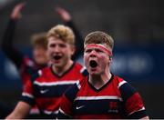 17 February 2022; Tom Geoghegan of Wesley College celebrates after the Bank of Ireland Leinster Rugby Schools Senior Cup 1st Round match between Cistercian College, Roscrea and Wesley College at Energia Park in Dublin. Photo by David Fitzgerald/Sportsfile