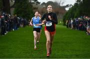 16 February 2022; Isabelle Cuffe of Lucan CC, competing in the junior girls' 2000m during the Irish Life Health Leinster Schools Cross Country Championships at Santry Demesne in Dublin. Photo by Sam Barnes/Sportsfile