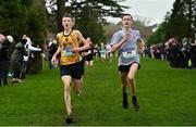 16 February 2022; Donagh Carey of St Finians, left, and Oliwer Adamiak of St Marys Drogheda, competing in the junior boys' 3000m during the Irish Life Health Leinster Schools Cross Country Championships at Santry Demesne in Dublin. Photo by Sam Barnes/Sportsfile
