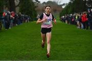 16 February 2022; Emily Botton of Mt Sackville, on her way to winning the junior girls' 2000m during the Irish Life Health Leinster Schools Cross Country Championships at Santry Demesne in Dublin. Photo by Sam Barnes/Sportsfile