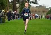 16 February 2022; Sarah Burke of Lusk Community College competing in the minor girls' 1500m during the Irish Life Health Leinster Schools Cross Country Championships at Santry Demesne in Dublin. Photo by Sam Barnes/Sportsfile