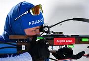 18 February 2022; Justine Braisaz-Bouchet of France during the Women's 12.5km Mass Start event on day 14 of the Beijing 2022 Winter Olympic Games at National Biathlon Centre in Zhangjiakou, China. Photo by Ramsey Cardy/Sportsfile