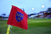 18 February 2022; A general view of the Shelbourne crest on the corner flag before the SSE Airtricity League Premier Division match between Shelbourne and St Patrick's Athletic at Tolka Park in Dublin. Photo by Sam Barnes/Sportsfile