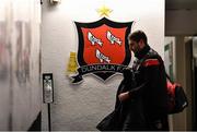 18 February 2022; Derry City manager Ruaidhrí Higgins arrives before the SSE Airtricity League Premier Division match between Dundalk and Derry City at Oriel Park in Dundalk, Louth. Photo by Ben McShane/Sportsfile