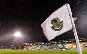 18 February 2022; A view of weather conditions and a Shamrock Rovers branded corner flag before the SSE Airtricity League Premier Division match between Shamrock Rovers and UCD at Tallaght Stadium in Dublin. Photo by Seb Daly/Sportsfile