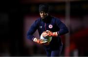 18 February 2022; St Patricks Athletic goalkeeper David Odumosu warming up before during the SSE Airtricity League Premier Division match between Shelbourne and St Patrick's Athletic at Tolka Park in Dublin. Photo by Stephen McCarthy/Sportsfile