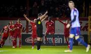 18 February 2022; Shelbourne players react after scoring a goal which is dissallowed by referee Rob Hennessy during the SSE Airtricity League Premier Division match between Shelbourne and St Patrick's Athletic at Tolka Park in Dublin. Photo by Stephen McCarthy/Sportsfile
