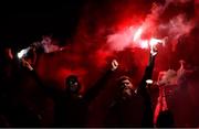 18 February 2022; Derry City supporters before the SSE Airtricity League Premier Division match between Dundalk and Derry City at Oriel Park in Dundalk, Louth. Photo by Ben McShane/Sportsfile