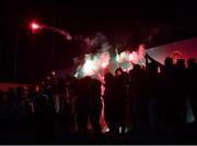 18 February 2022; Cork City supporters light flares before the SSE Airtricity League First Division match between Bray Wanderers and Cork City at Carlisle Grounds in Bray, Wicklow. Photo by David Fitzgerald/Sportsfile