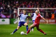 18 February 2022; Jamie Lennon of St Patrick's Athletic in action against Mark Coyle of Shelbourne during the SSE Airtricity League Premier Division match between Shelbourne and St Patrick's Athletic at Tolka Park in Dublin. Photo by Sam Barnes/Sportsfile