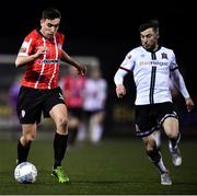 18 February 2022; Joe Thomson of Derry City and Dan Williams of Dundalk during the SSE Airtricity League Premier Division match between Dundalk and Derry City at Oriel Park in Dundalk, Louth. Photo by Ben McShane/Sportsfile