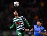 18 February 2022; Danny Mandroiu of Shamrock Rovers in action against Liam Kerrigan of UCD during the SSE Airtricity League Premier Division match between Shamrock Rovers and UCD at Tallaght Stadium in Dublin. Photo by Seb Daly/Sportsfile