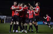 18 February 2022; Derry City players celebrate their side's first goal, scored by Joe Thomson, right, during the SSE Airtricity League Premier Division match between Dundalk and Derry City at Oriel Park in Dundalk, Louth. Photo by Ben McShane/Sportsfile