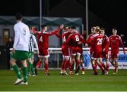 18 February 2022; Cork City players celebrate after Dylan McGlade scored their side's first goal during the SSE Airtricity League First Division match between Bray Wanderers and Cork City at Carlisle Grounds in Bray, Wicklow. Photo by David Fitzgerald/Sportsfile