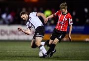 18 February 2022; Robbie Benson of Dundalk in action against Ciaron Harkin of Derry City during the SSE Airtricity League Premier Division match between Dundalk and Derry City at Oriel Park in Dundalk, Louth. Photo by Ben McShane/Sportsfile