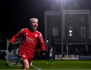 18 February 2022; Dylan McGlade of Cork City celebrates after scoring his side's fourth goal during the SSE Airtricity League First Division match between Bray Wanderers and Cork City at Carlisle Grounds in Bray, Wicklow. Photo by David Fitzgerald/Sportsfile