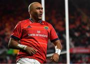 18 February 2022; Simon Zebo of Munster celebrates scoring his third, and his side's fourth, try during the United Rugby Championship match between Munster and Edinburgh at Thomond Park in Limerick.  Photo by Brendan Moran/Sportsfile