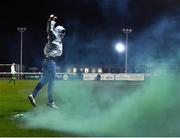 18 February 2022; A Cork City supporter celebrates his side's fourth goal during the SSE Airtricity League First Division match between Bray Wanderers and Cork City at Carlisle Grounds in Bray, Wicklow. Photo by David Fitzgerald/Sportsfile
