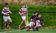 19 February 2022; Mark McDermott of Tullow scores his side's second try during the Bank of Ireland Leinster Rugby U18 Tom D’Arcy Cup 2nd Round match between Skerries and Tullow at Holmpatrick in Skerries, Dublin. Photo by Brendan Moran/Sportsfile